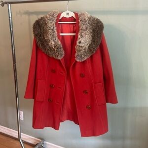 Penny Lane Coat Women’s size M/L Vintage real fur collar burt orange button up
